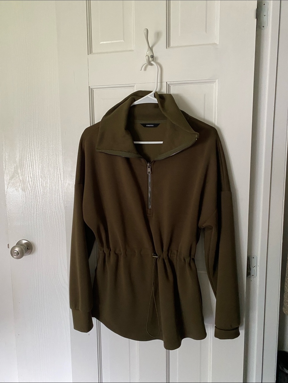 Drawstring Half-Zip Utility Jacket - Olive - Women